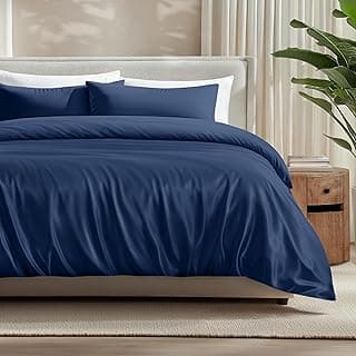 Conjunto de capa de edredom azul escuro de luxo para cama queen, respirável e macio