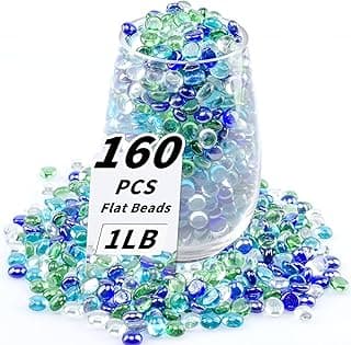 Contas de vidro planas multicoloridas em um recipiente transparente com 160 peças de 1LB