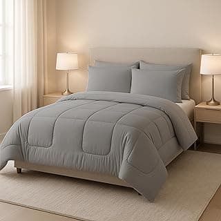 Kit Edredom Casal Jogo de Cama Leve Para Verão (6 Peças, Cinza) - Imagem de cama feita com edredom cinza e almofadas.