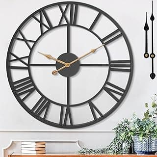 Relógios de parede para decoração de casa, relógio de parede grande grande com estilo numeral romano, relógio de parede de metal rústico vintage industrial europeu para casa, sala de estar, cozinha,