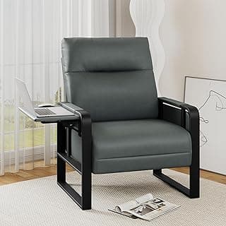 Poltrona estofada para sala de estar, poltrona de couro sintético de meados do século, chinelo de sofá de recepção, cadeira de lounge, confortável para hóspedes, sofá individual com lateral para