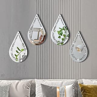 Espelho decorativo em forma de gota de chuva, design de diamante prateado, para decoração de parede.