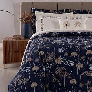 Edredom solteiro floral azul e branco com 02 peças