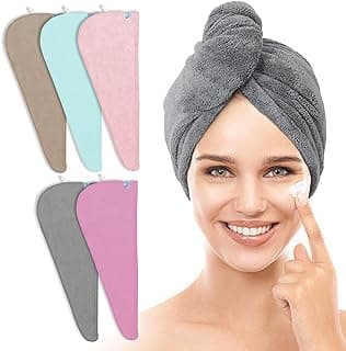 Toalha de cabelo de microfibra cinza para secagem rápida, turbante para mulheres, 5 toalhas com cores variadas.