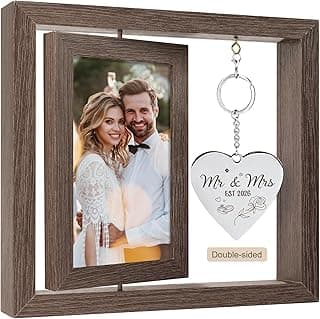 Porta-retratos de casamento duplo com chaveiro de coração personalizado