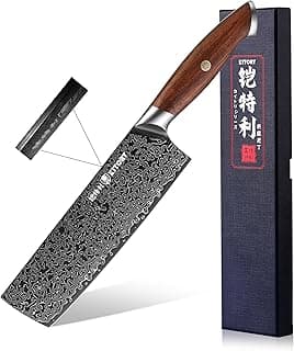 Faca Nakiri japonesa com cabo de sândalo e lâmina de damasco de 73 camadas, 19 cm