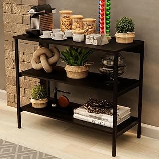 Aparador Moderno com 3 Prateleiras, Estrutura em Metal Preto, Estilo Industrial, para Sala de Estar e Corredor (Preto)