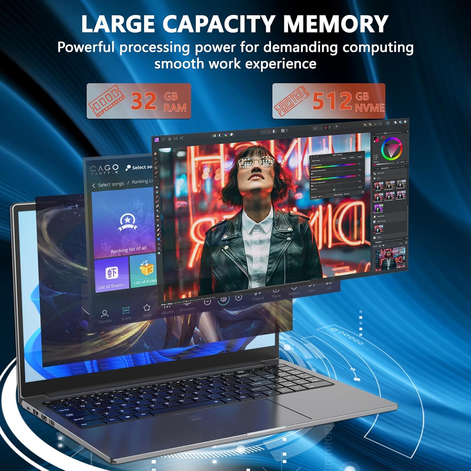 All-Metal 15.6 inch 2.5K Screen Laptop Core i7-1195G7(up to 4.8GHz) MX450 Notebook Computer 32GB RAM 512GB NVME SSD HDMI/Type-C/DP(Full Function)/RJ45 (32+512GB SSD)