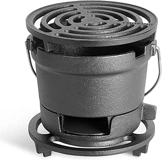 Churrasqueira Hibachi 2 em 1 ao ar livre, ferro fundido pré-temperado, pequena churrasqueira a carvão portátil de mesa para acampamento com porta de calado, 2 grades de 16 cm