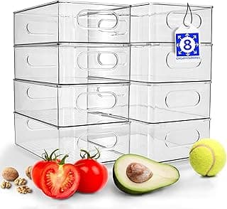 Kit organizadores acrílicos transparentes empilháveis com etiquetas numeradas de 1 a 8 e alimentos ao lado