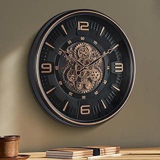 Relógio de parede grande com engrenagens móveis reais de 50,8 cm para sala de estar, relógios de parede operados por bateria decorativos vintage, relógio de escritório em casa, presente para família