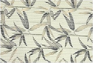 Tapete antiderrapante tropical de bambu, 43cm x 65cm, com estampa de folhas de bambu em preto e bege.