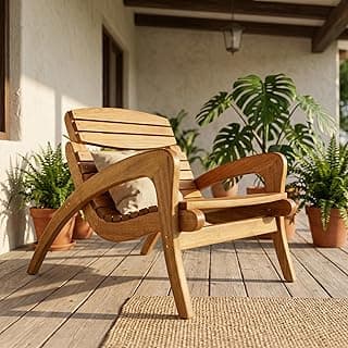 Poltrona Isa Arveni de madeira maciça para área externa, com proteção contra sol e chuva, para jardim, varanda e piscina.