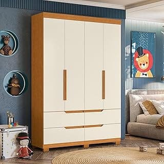 Guarda-roupa infantil 4 portas 4 gavetas cinamaomo branco