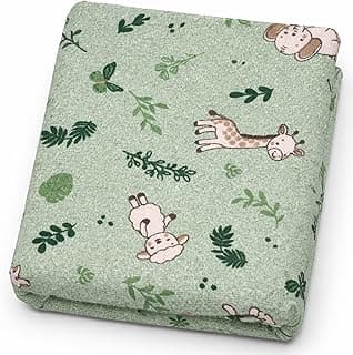 Toalha de banho bebê com capuz verde estampado com animais e plantas