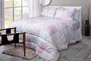 Edredom floral branco e rosa para cama de casal