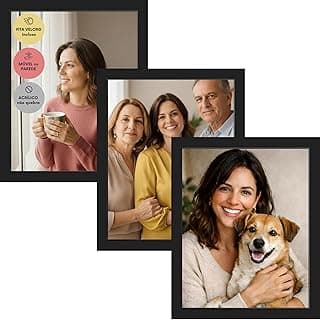 Kit com três porta-retratos pretos 13x18 para parede com molduras decorativas e fita dupla face