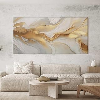 Quadro decorativo abstrato dourado para sala e quarto, 130x70 cm, estilo moderno.