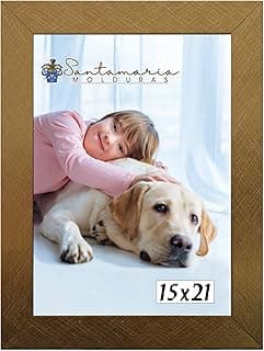 Moldura porta retrato 15x21 dourado com foto de menina e cachorro