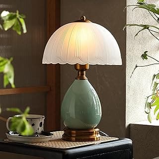 Glivpny Candeeiro de mesa vintage para quarto, luminária de cabeceira de cerâmica moderna de 40,6 cm, lâmpadas de pedra retrô para mesas de canto de sala de estar, lâmpada antiga clássica chinoiserie