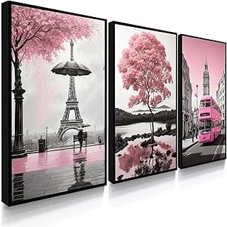 Quadro decorativo Paris Torre Eiffel sakura rosa trio