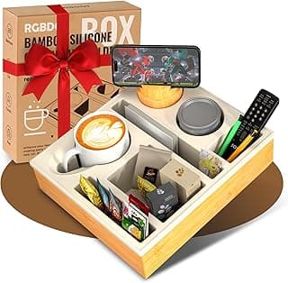 Bandeja organizadora de sofá com compartimentos para bebidas, controle remoto e lanches, cor bege