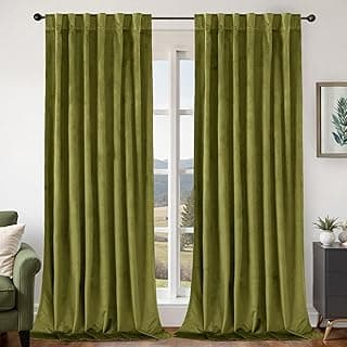 Cortinas blackout de veludo verde musgo com isolamento térmico para janela