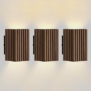 Arandelas de madeira ripada 20 cm com luz quente para uso interno e externo