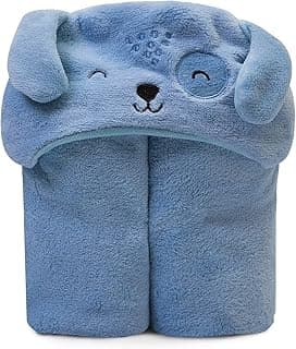 Manta azul bebê em forma de cachorro com capuz e olhos bordados
