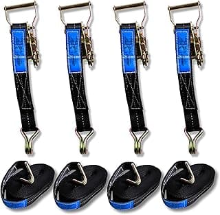 Conjunto de 4 Cintas Catracas para Amarração, 1500kg, 25mm x 6m, Preto e Azul