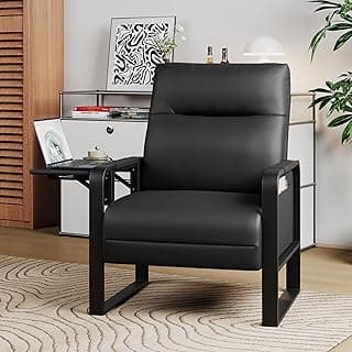 Alunaune Poltrona estofada para sala de estar, poltrona de couro sintético de meados do século, chinelo de sofá de recepção, cadeira de lounge, confortável para hóspedes, sofá individual com lateral