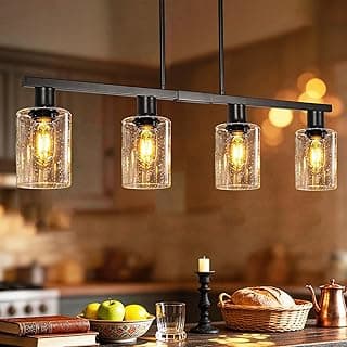 Iluminação de ilha de cozinha com quatro luzes pendentes estilo industrial