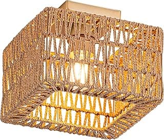 Rpzloila Luminária De Teto Em Rattan, Estilo Boho Dourado, Luminária De Teto Quadrada Embutida Para Quarto, Corredor, Hall De Entrada, Cozinha E Armário.