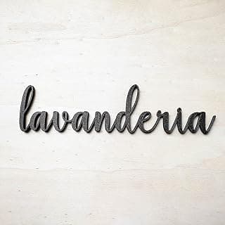 Letreiro decorativo 3D com a palavra 'lavanderia' em bronze