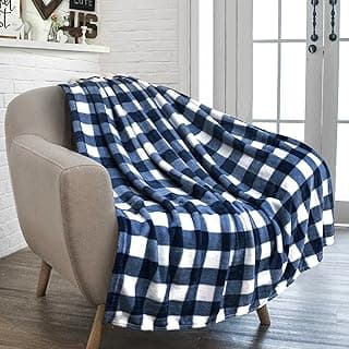 Manta xadrez azul e branco de microfibra PAVILIA para cama e sofá, 152 x 203 cm