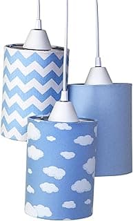 Pendente 3 Tubinhos Nuvem Chevron Azul Quarto Bebê Infantil