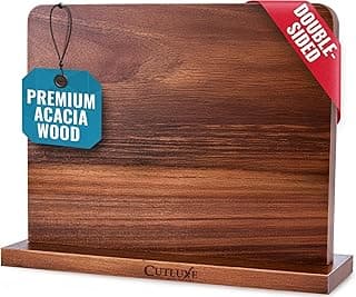 Suporte magnético de facas de madeira de acácia Cutluxe, duplo, com etiquetas premium.