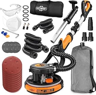 Lixadeira de drywall, lixadeira de drywall elétrica 780W com vácuo, parede seca com alça extensível, 7 velocidades variáveis 900-1800 RPM, 95,5% de remoção de poeira para teto de pipoca
