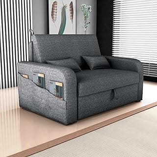 Sofa Cama Retratil Reclinável 2 Lugares Baú Organizador Linho Poltrona Sala Conforto Luxo Cinza