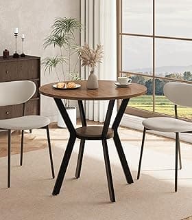 Mesa de jantar redonda de 80 cm para 2 a 4, mesa de cozinha pequena de fazenda com armazenamento, mesa de café da manhã circular que economiza espaço, mesas de jantar de madeira rústica com pernas de