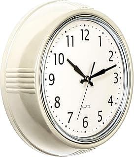 Relógio de parede vintage branco 30,5 cm, design silencioso, sem tique-taque, mostrador preto, ideal para casa e escritório