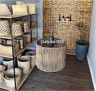 Genérico, Lustre Luminária Pendente de Teto Palha Boho Sisal Artesanal Redonda P 25x18