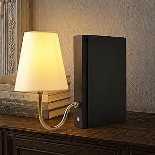 AELS Lâmpada de estante de madeira com lâmpada, abajur de mesa com persiana de linho, controle de toque regulável em 3 cores, suporte decorativo moderno, arandela de livros para escritório, casa