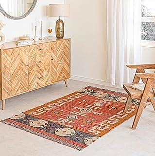 Tapete Kilim tradicional de juta Boho Flatweave na sala de estar