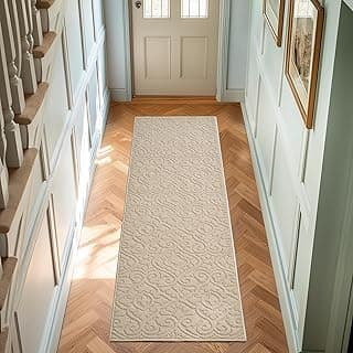 Tapete de corrida branco Laura Ashley Hi-Low Tufted lavável antiderrapante