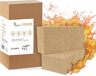 Forge Tijolos de fogo resistentes de alta densidade 3180F - Pacote com 2 | Tijolo de fogo duro refratário para alvenaria, forno isolante, fogueira, fogão a lenha, forno, churrasqueira, metais