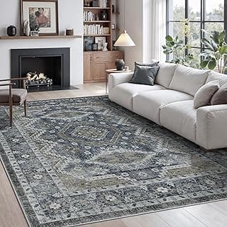 Tapete lavável resistente a manchas azul marinho, tapetes antiderrapantes para sala de estar, tapetes de área tribal persa boho