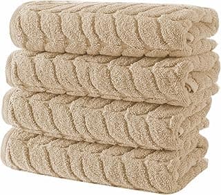 Conjunto de 4 toalhas de mão de algodão turco jacquard bege areia