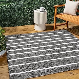 JONATHAN Y SMB125E-3SQ Tapete Colonia Berber Stripe Preto/Marfim 7,6 cm quadrado interior/exterior, adequado para animais de estimação, não derrama, resistente a manchas, fácil de limpar para quintal,