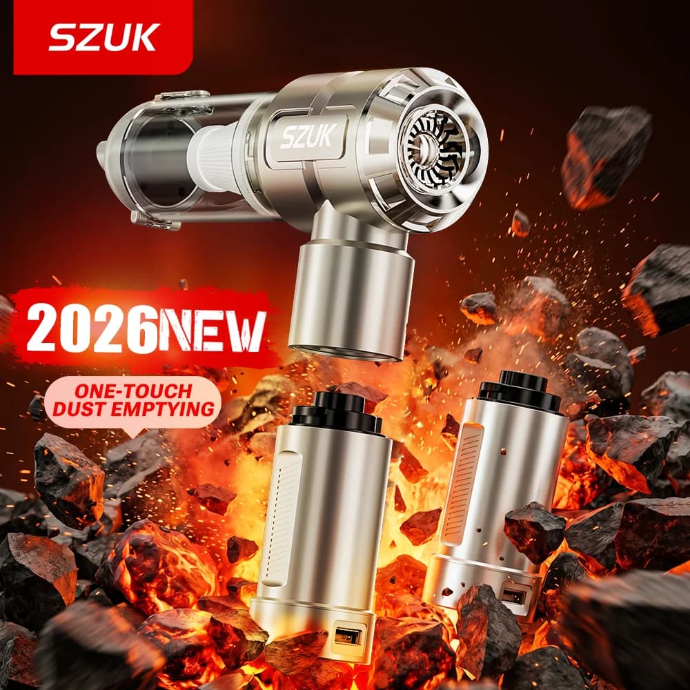Aspirador portátil sem fios SZUK, mini soprador multifuncional para automóveis, com luz LED e esvaziamento de pó com um toque